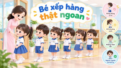 Bé xếp hàng ngay ngắn