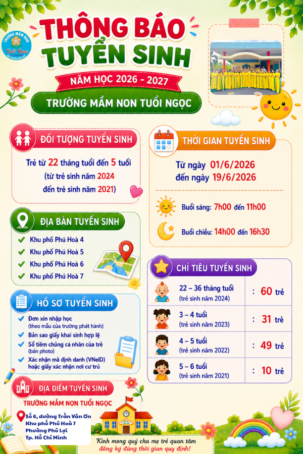 THÔNG BÁO TUYỂN SINH NĂM HỌC 2026 - 2027