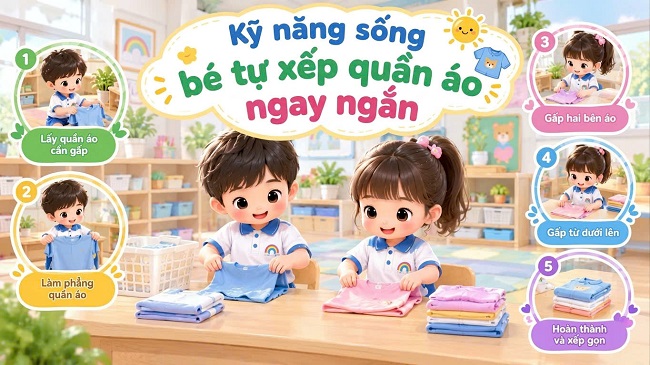 Bé xếp đồ thật ngoan